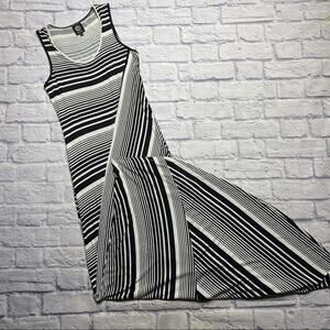 Bobeau Asymmetrical Striped Maxi Dress in Black/White